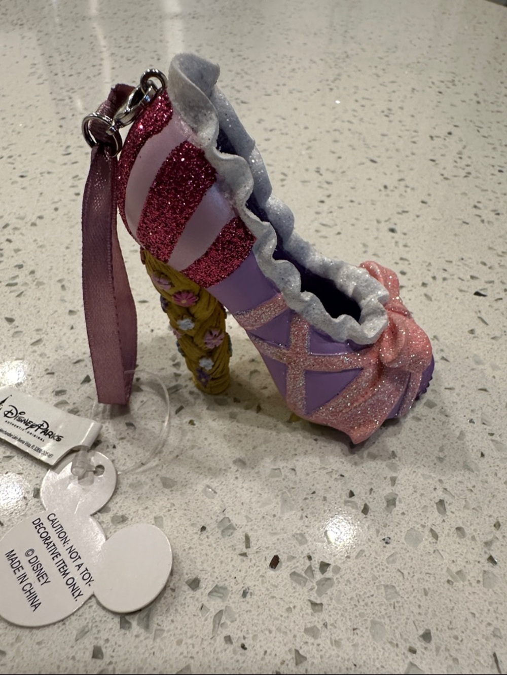 Disney-Rapunzel Glitter Heel Ornament - Lavender, Pink & Gold Braided Heel